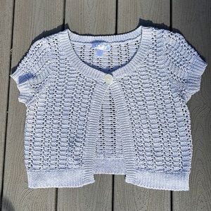 Loft Crochet short sleeve Cardigan/Shrug Small. Pale gray/silver